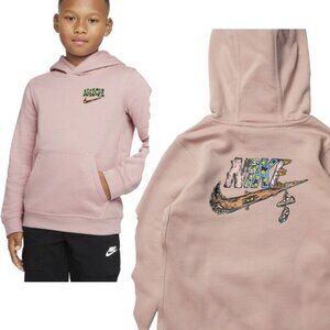 Nike Kids Unisex Pink Floral Swoosh Hoodie Sweatshirt Sz  L (12-14)